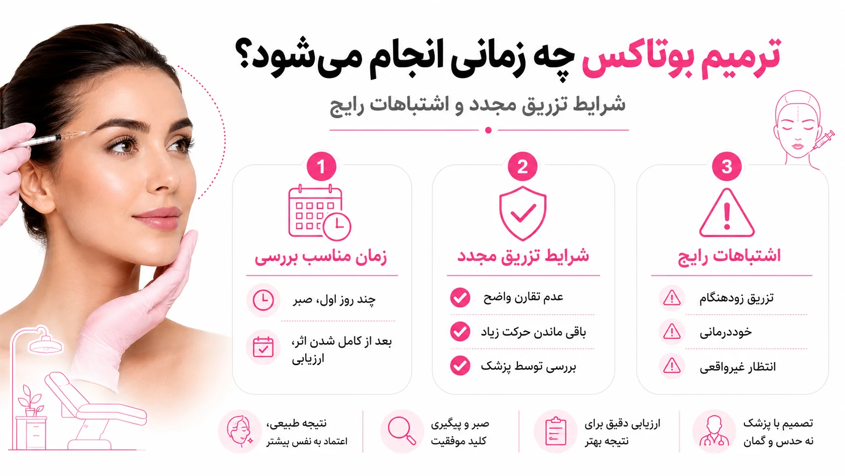 ترمیم بوتاکس چه زمانی انجام می_شود؟ شرایط تزریق مجدد و اشتباهات رایج