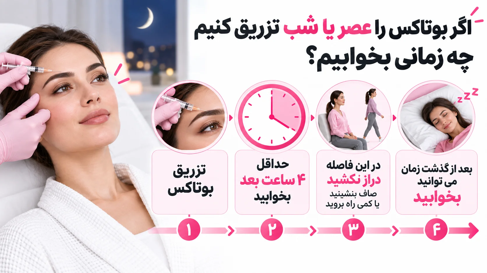 اگر بوتاکس را عصر یا شب تزریق کنیم چه زمانی بخوابیم؟